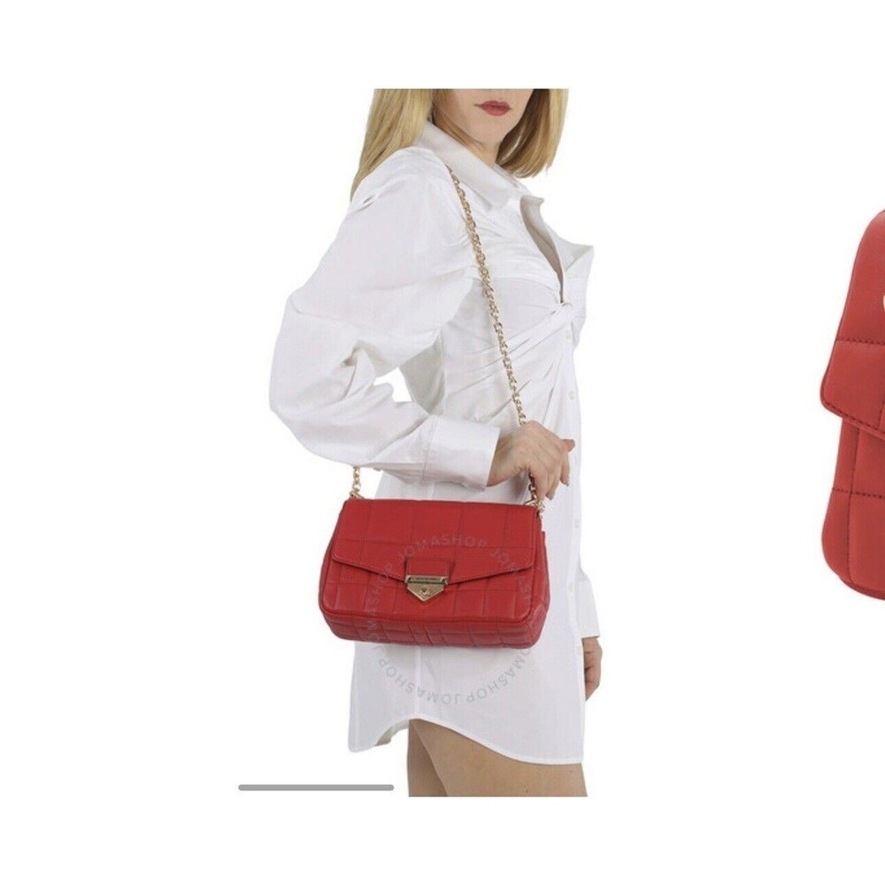 Michael Kors Soho Large Quilted Leather Shoulder Bag Crimson Red Gold Chain NWT - Picture 3 of 15